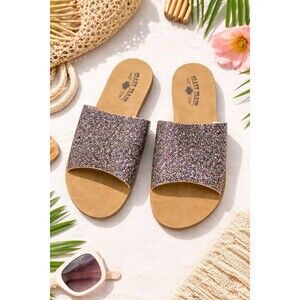 Crazy Train Glitter Slide Sandals Womens Size 9 Multicolor Sparkle